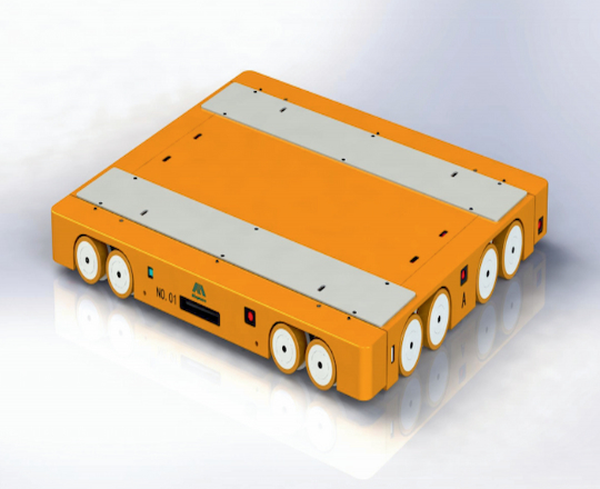 The elevator helps the four-way shuttle to change layers in the rack